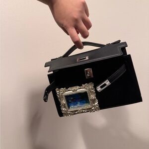 New Mini Leather Birkin Kelly Inspired Artistic Flap Baguette Satchel Handle Bag